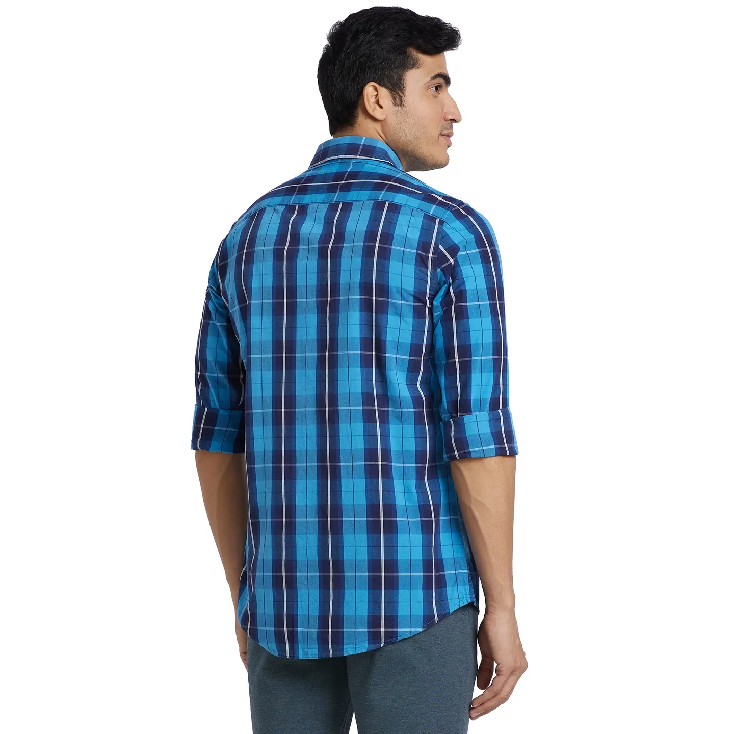 Blue Slim Fit Regular Collar Men's Shirt by Being Human Clothing - Image 4