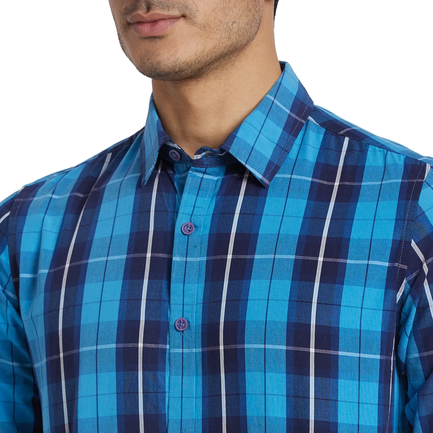 Blue Slim Fit Regular Collar Men's Shirt by Being Human Clothing - Image 5