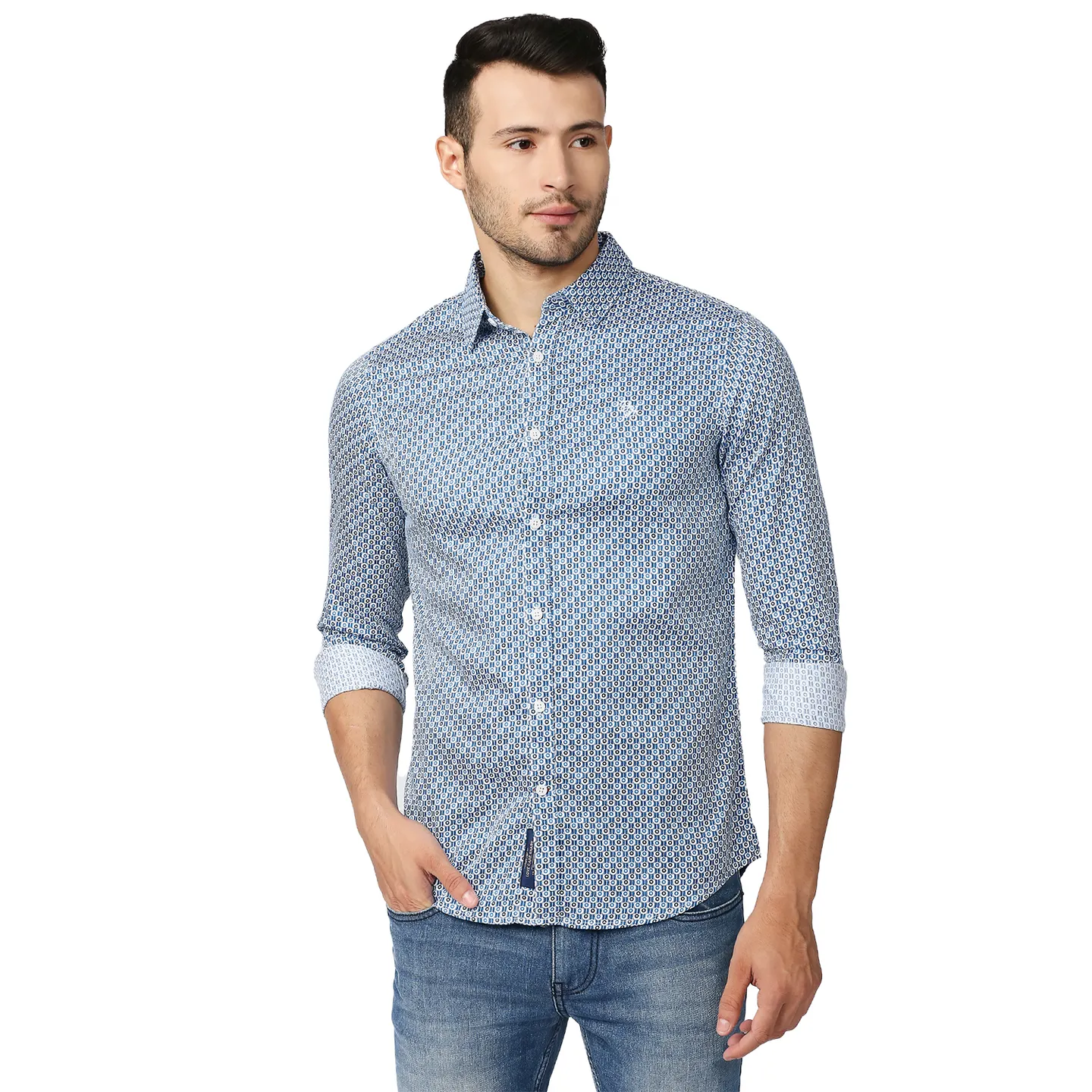 Blue Slim Straight Fit Regular Collar Long Sleeves Men's Shirt by Being Human Clothing