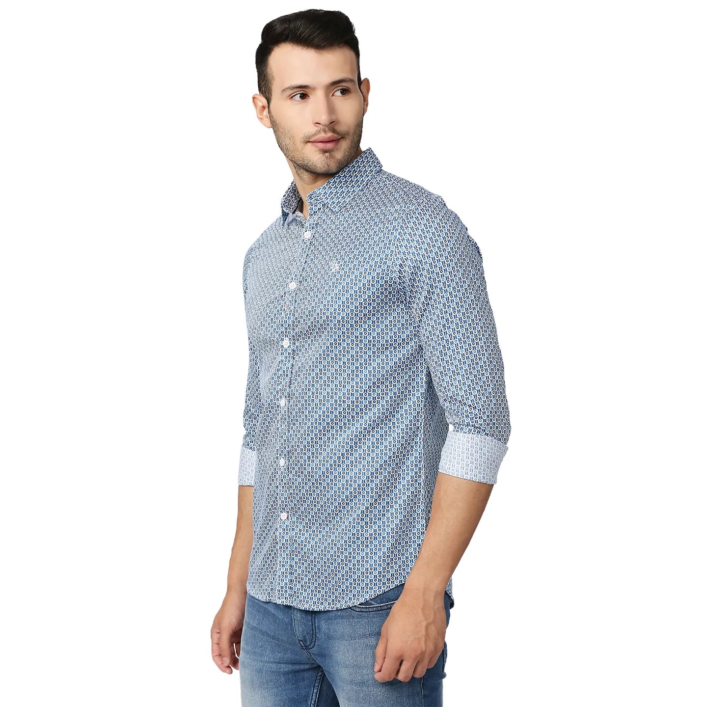 Blue Slim Straight Fit Regular Collar Long Sleeves Men's Shirt by Being Human Clothing - Image 2