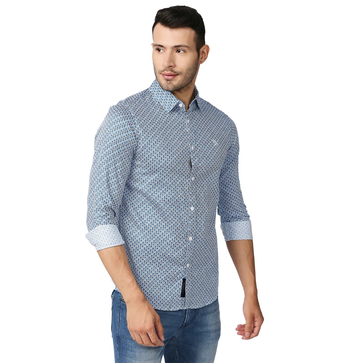 Blue Slim Straight Fit Regular Collar Long Sleeves Men's Shirt by Being Human Clothing - Image 3