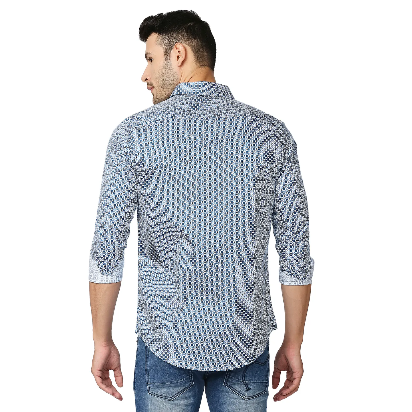 Blue Slim Straight Fit Regular Collar Long Sleeves Men's Shirt by Being Human Clothing - Image 4