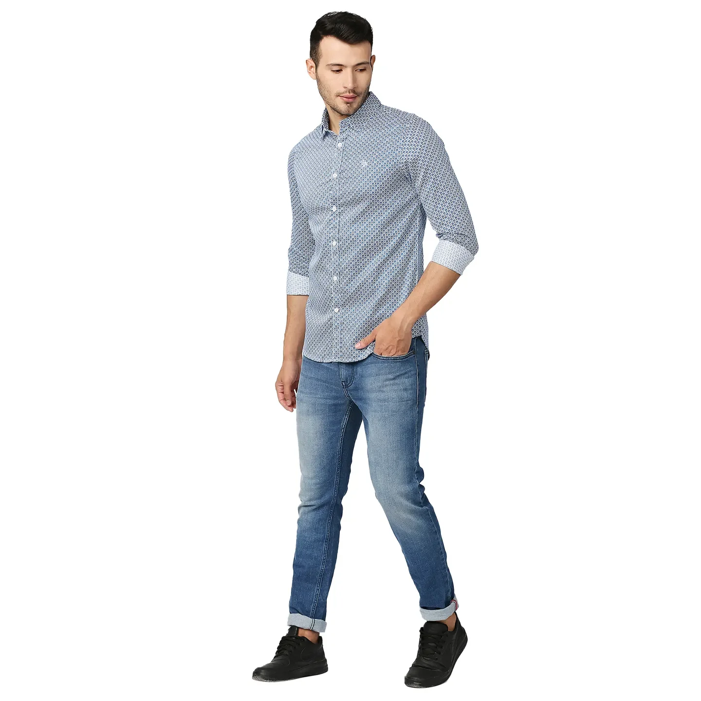 Blue Slim Straight Fit Regular Collar Long Sleeves Men's Shirt by Being Human Clothing - Image 6