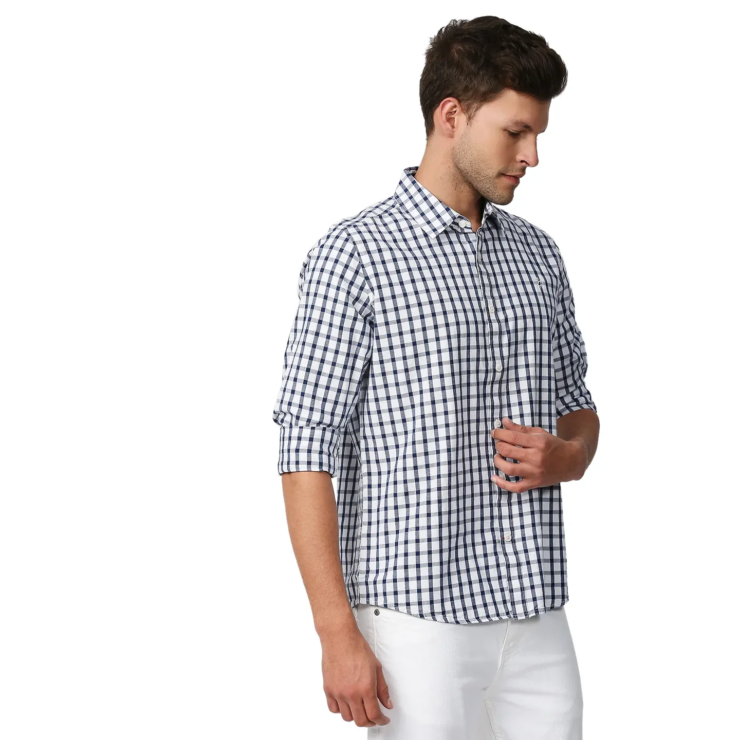 Blue Slim Straight Fit Regular Collar Long Sleeves Men's Shirt by Being Human Clothing - Image 3