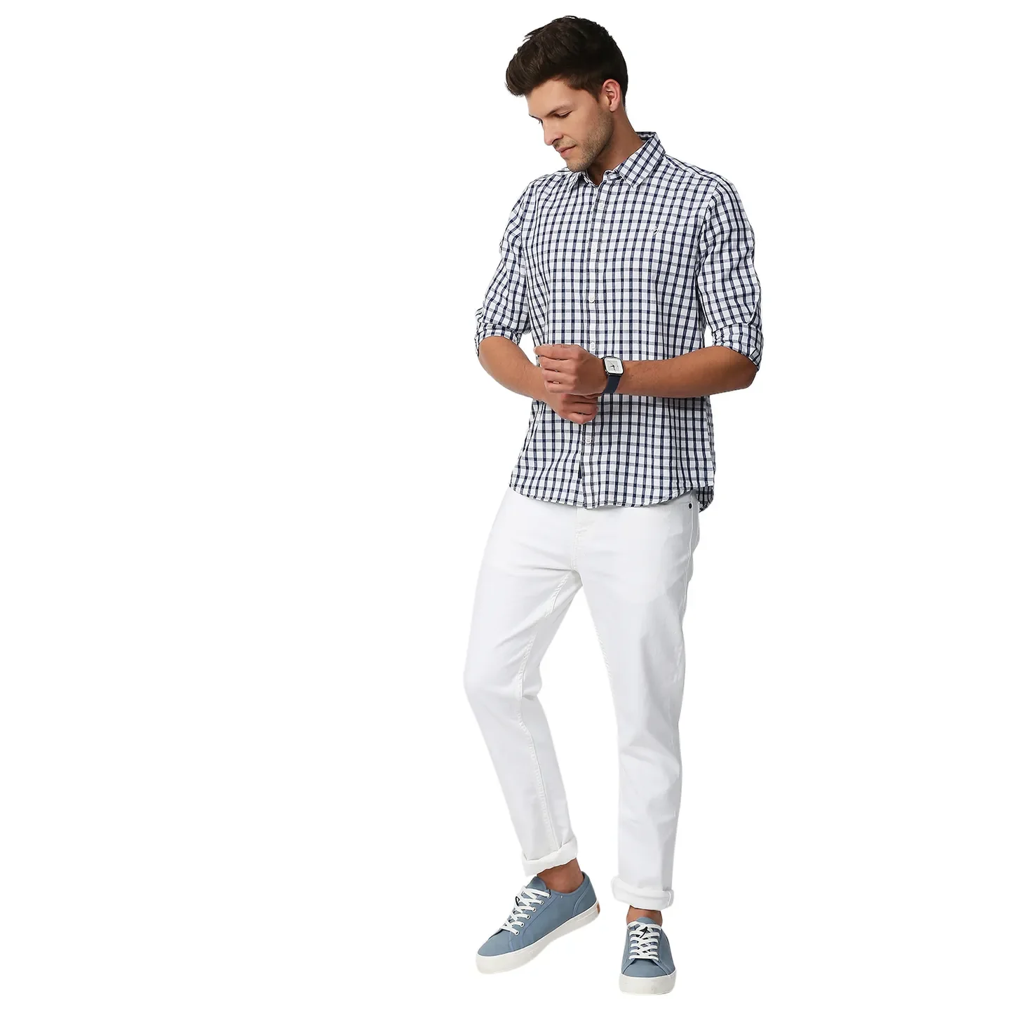 Blue Slim Straight Fit Regular Collar Long Sleeves Men's Shirt by Being Human Clothing - Image 6
