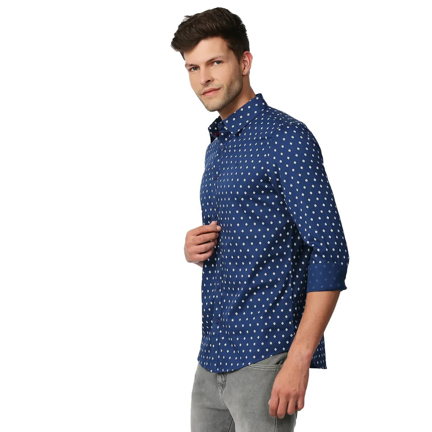 Blue Slim Straight Fit Regular Collar Long Sleeves Men's Shirt by Being Human Clothing - Image 2