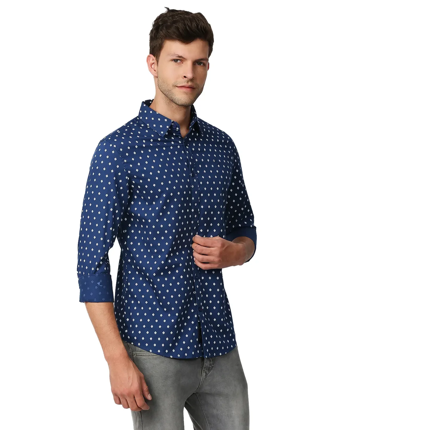 Blue Slim Straight Fit Regular Collar Long Sleeves Men's Shirt by Being Human Clothing - Image 3