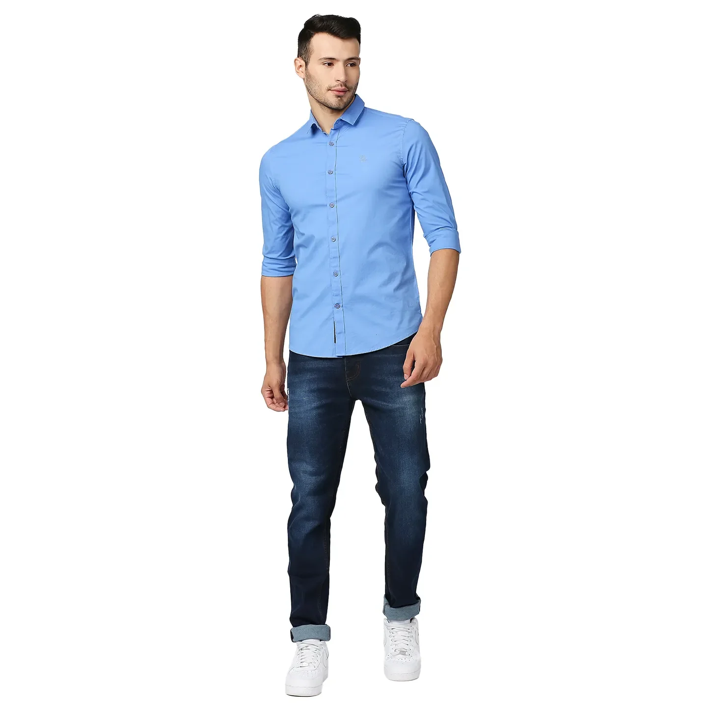 Blue Super Slim Fit Regular Collar Long Sleeves Men's Shirt by Being Human Clothing - Image 5