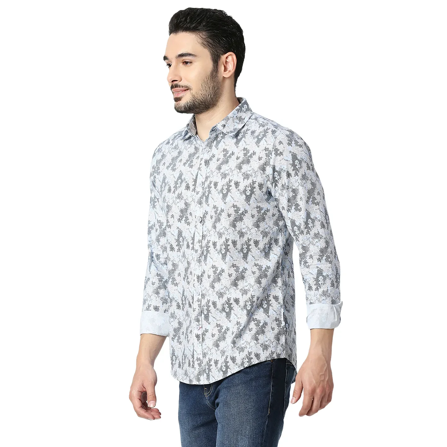 Blue Slim Straight Fit Regular Collar Long Sleeves Cotton Men's Shirt by Being Human Clothing - Image 2