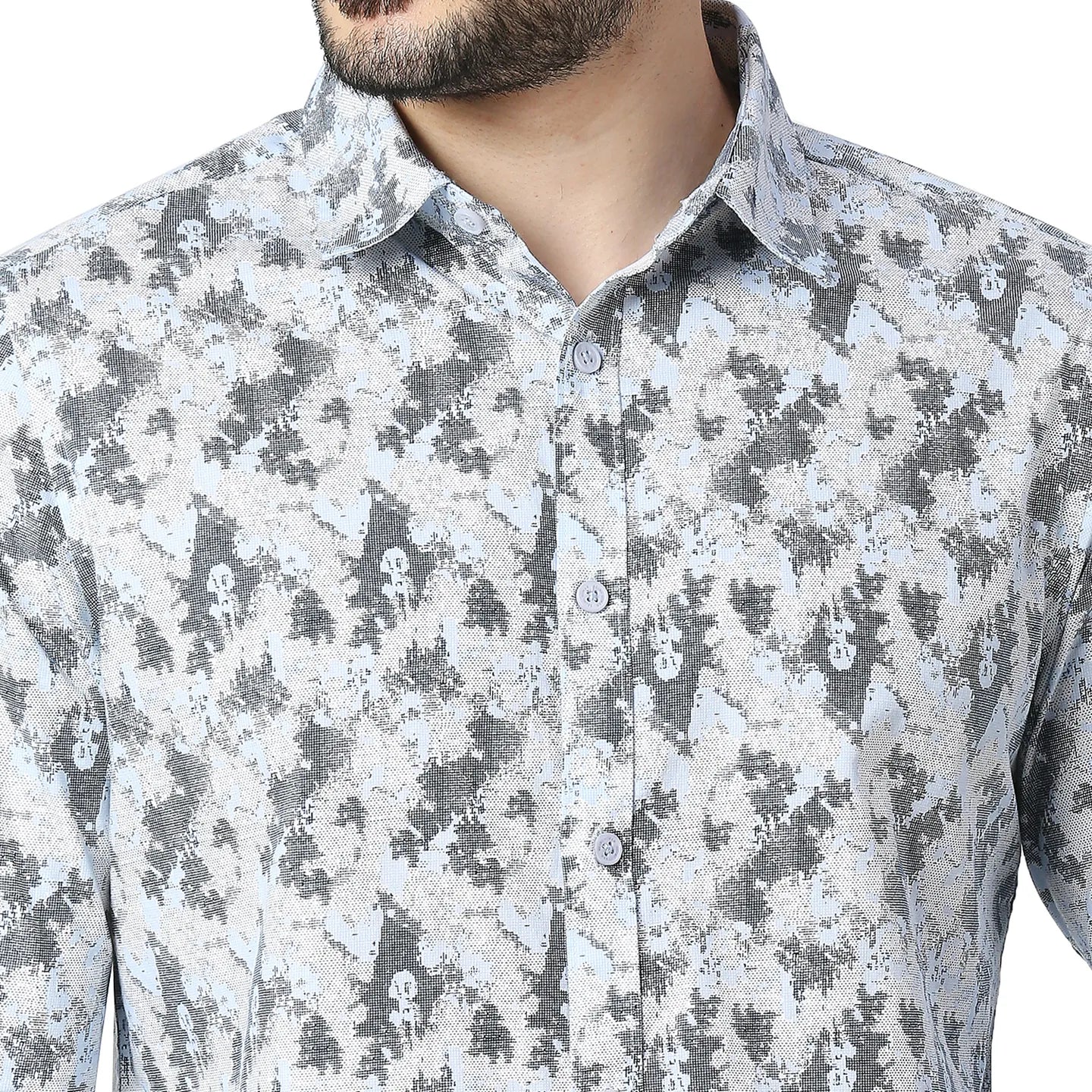 Blue Slim Straight Fit Regular Collar Long Sleeves Cotton Men's Shirt by Being Human Clothing - Image 4