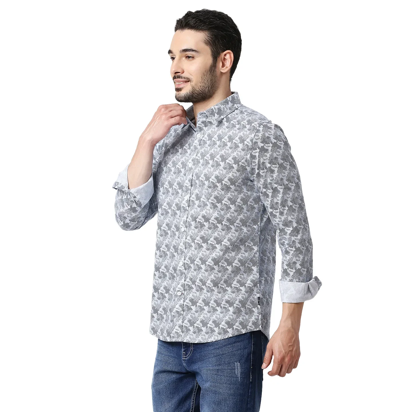 Blue Slim Straight Fit Regular Collar Long Sleeves Cotton Men's Shirt by Being Human Clothing - Image 2