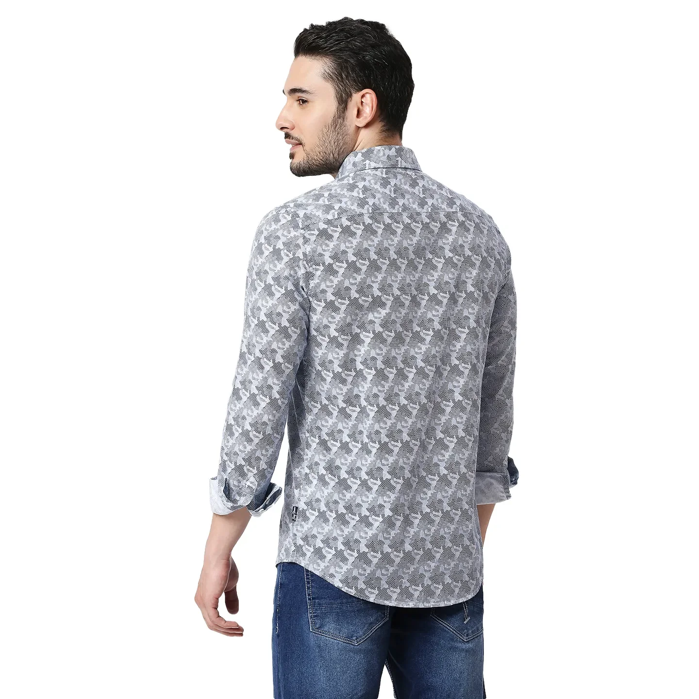 Blue Slim Straight Fit Regular Collar Long Sleeves Cotton Men's Shirt by Being Human Clothing - Image 3
