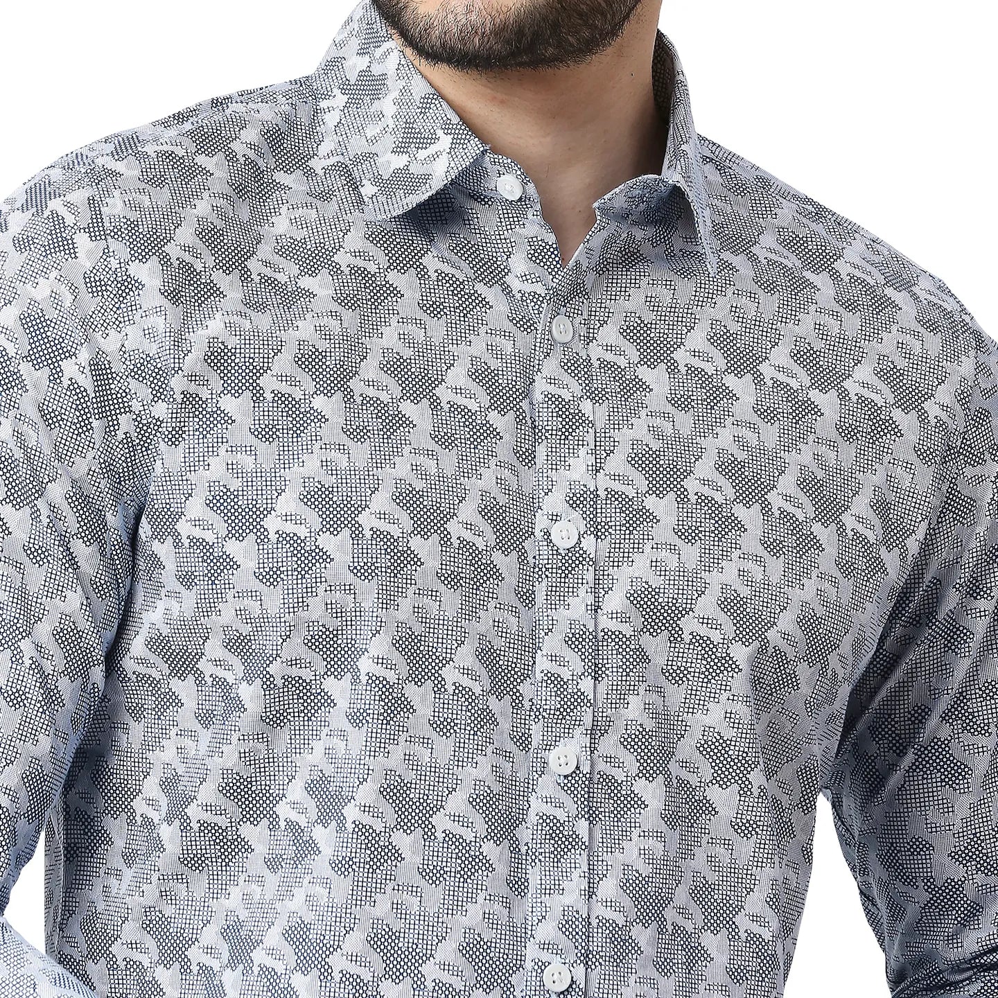 Blue Slim Straight Fit Regular Collar Long Sleeves Cotton Men's Shirt by Being Human Clothing - Image 4