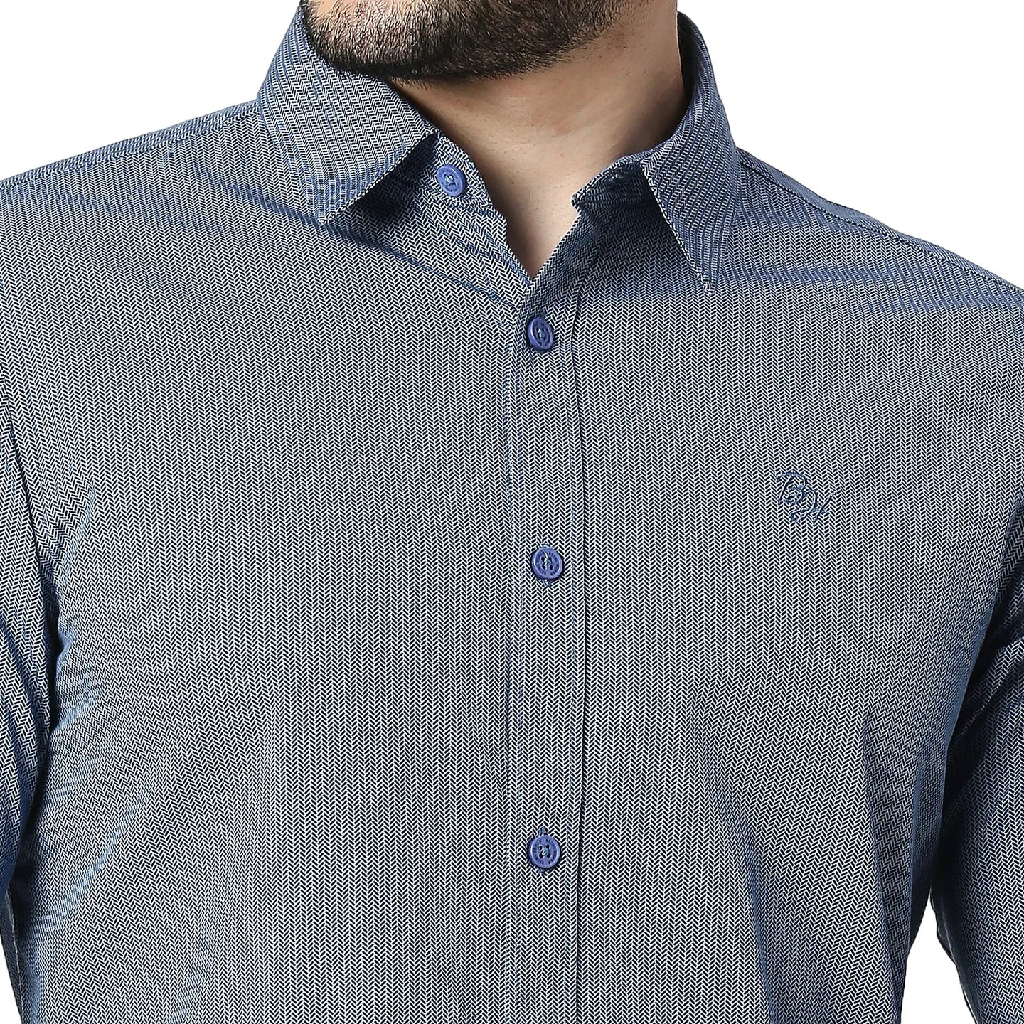 Blue Slim Straight Fit Regular Collar Long Sleeves Cotton Men's Shirt by Being Human Clothing - Image 4