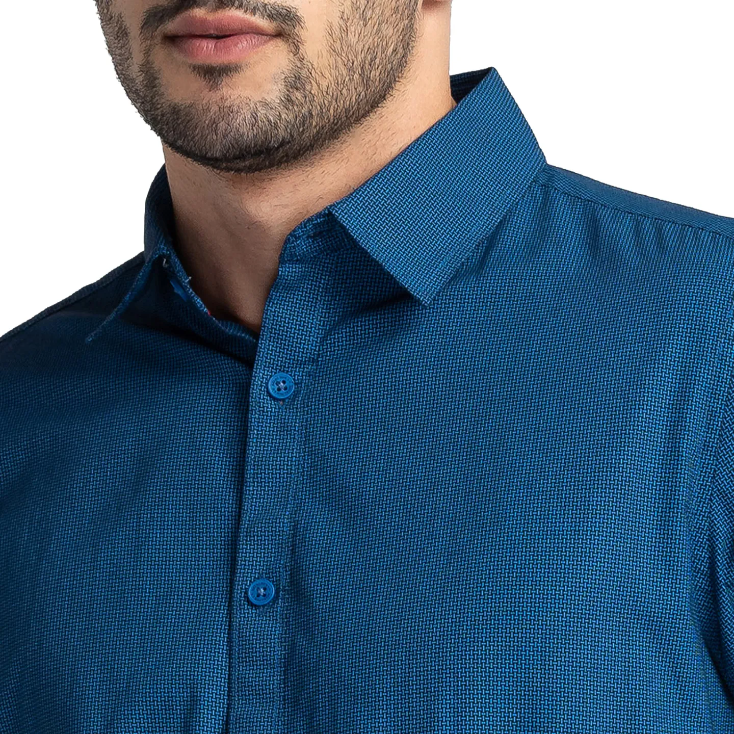 Blue Slim Straight Fit Regular Collar Long Sleeves Cotton Men's Shirt by Being Human Clothing - Image 5