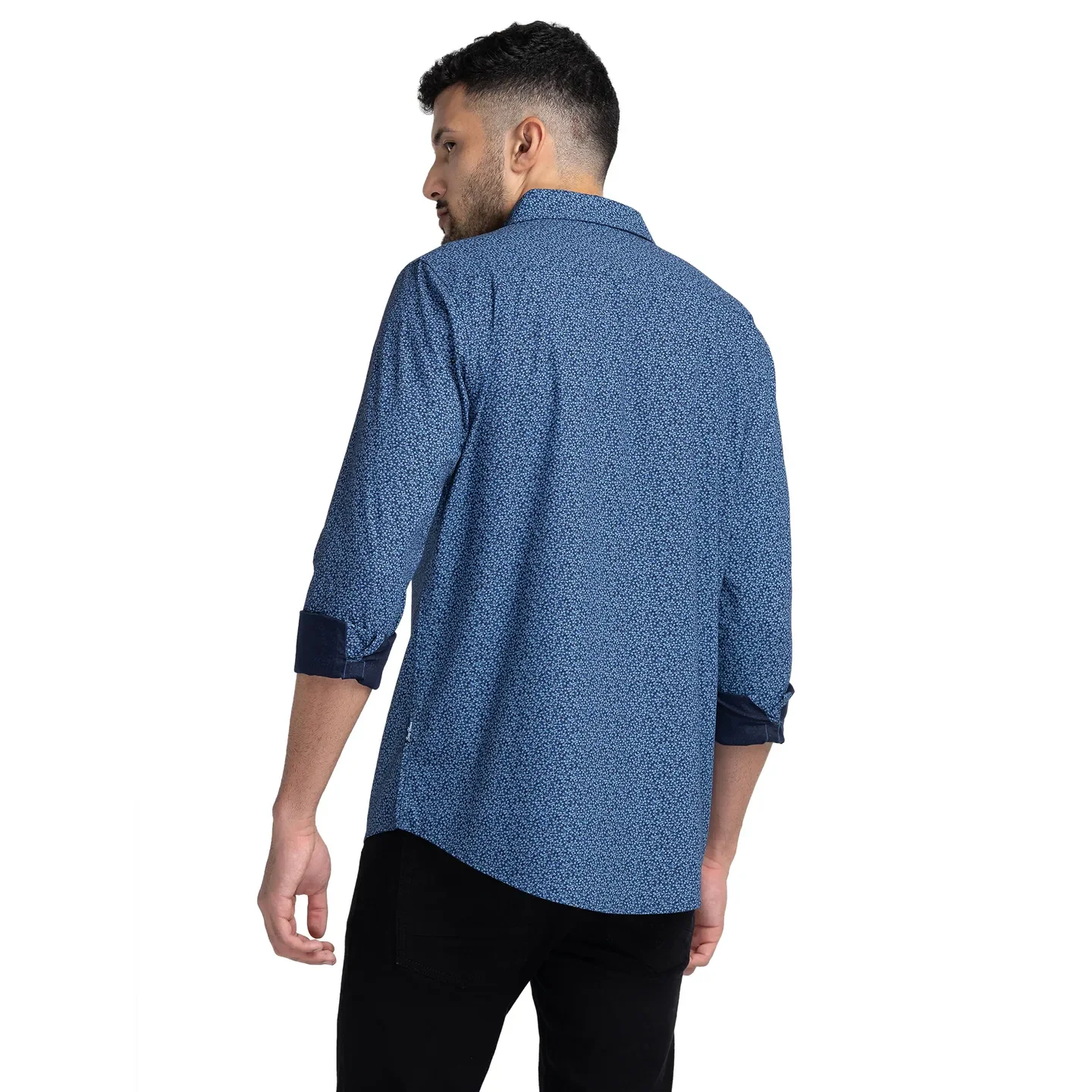 Blue Slim Straight Fit Regular Collar Long Sleeves Cotton Men's Shirt by Being Human Clothing - Image 3
