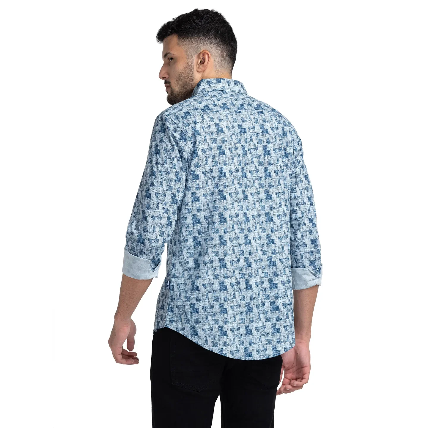 Blue Slim Fit Regular Collar Men's Shirt by Being Human Clothing - Image 3