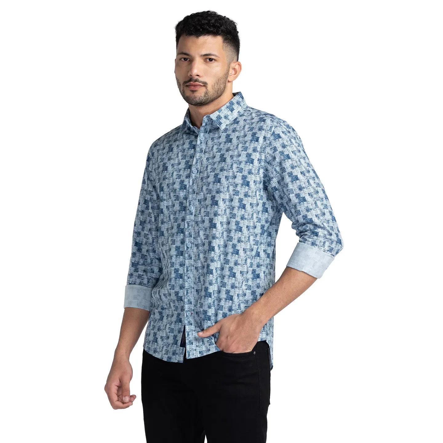 Blue Slim Fit Regular Collar Men's Shirt by Being Human Clothing - Image 4