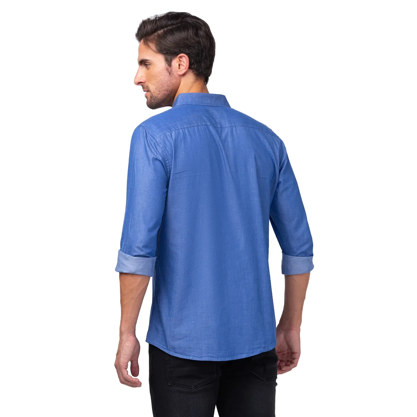 Blue Slim Straight Fit Regular Collar Long Sleeves Men's Shirt by Being Human Clothing - Image 3