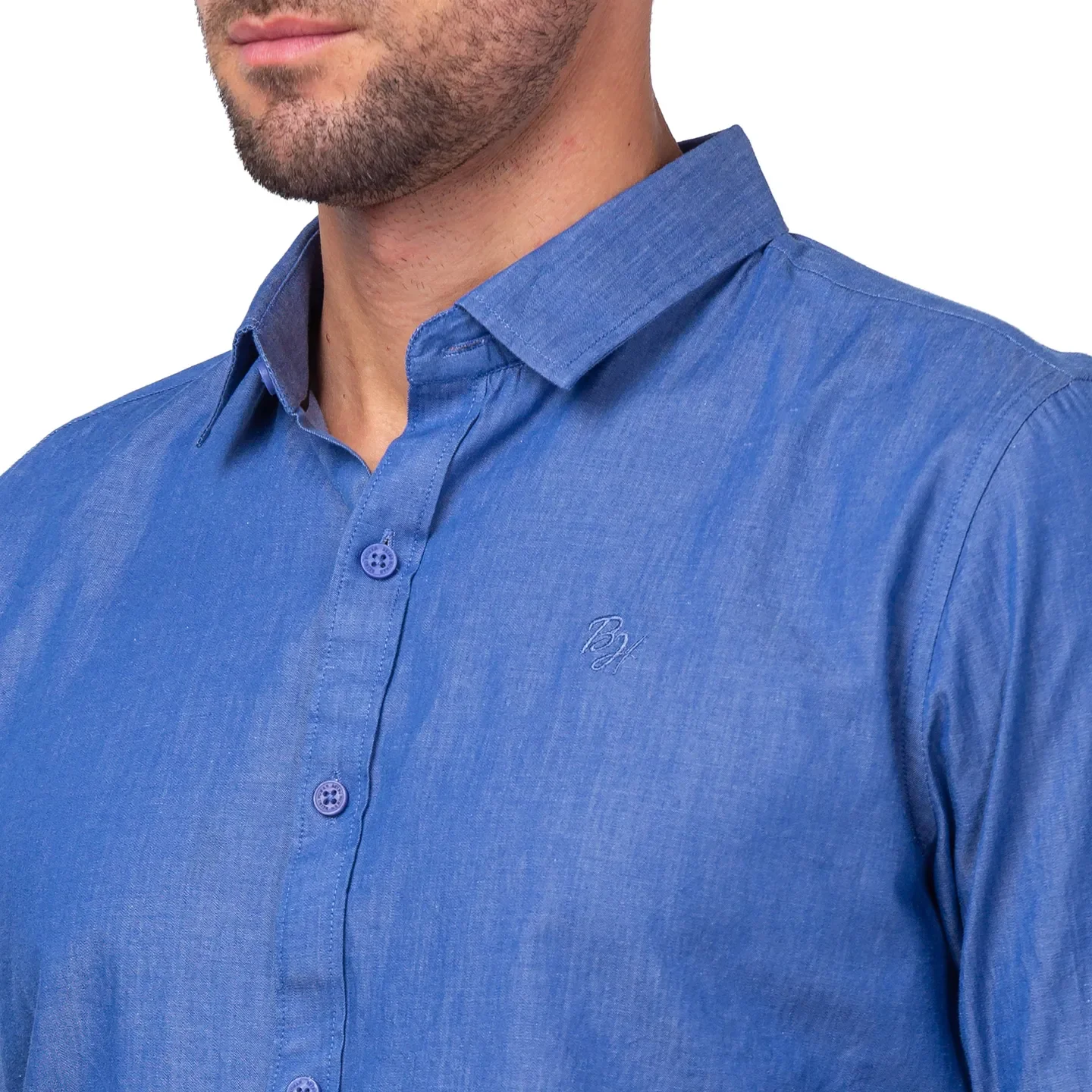 Blue Slim Straight Fit Regular Collar Long Sleeves Men's Shirt by Being Human Clothing - Image 5