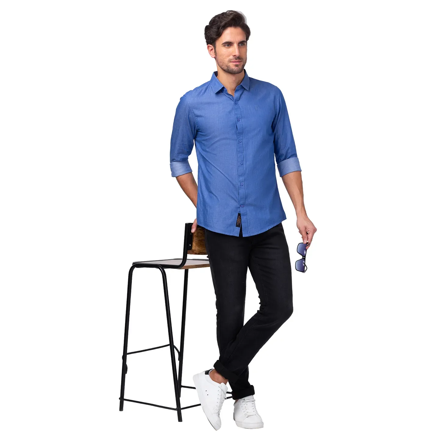 Blue Slim Straight Fit Regular Collar Long Sleeves Men's Shirt by Being Human Clothing - Image 6