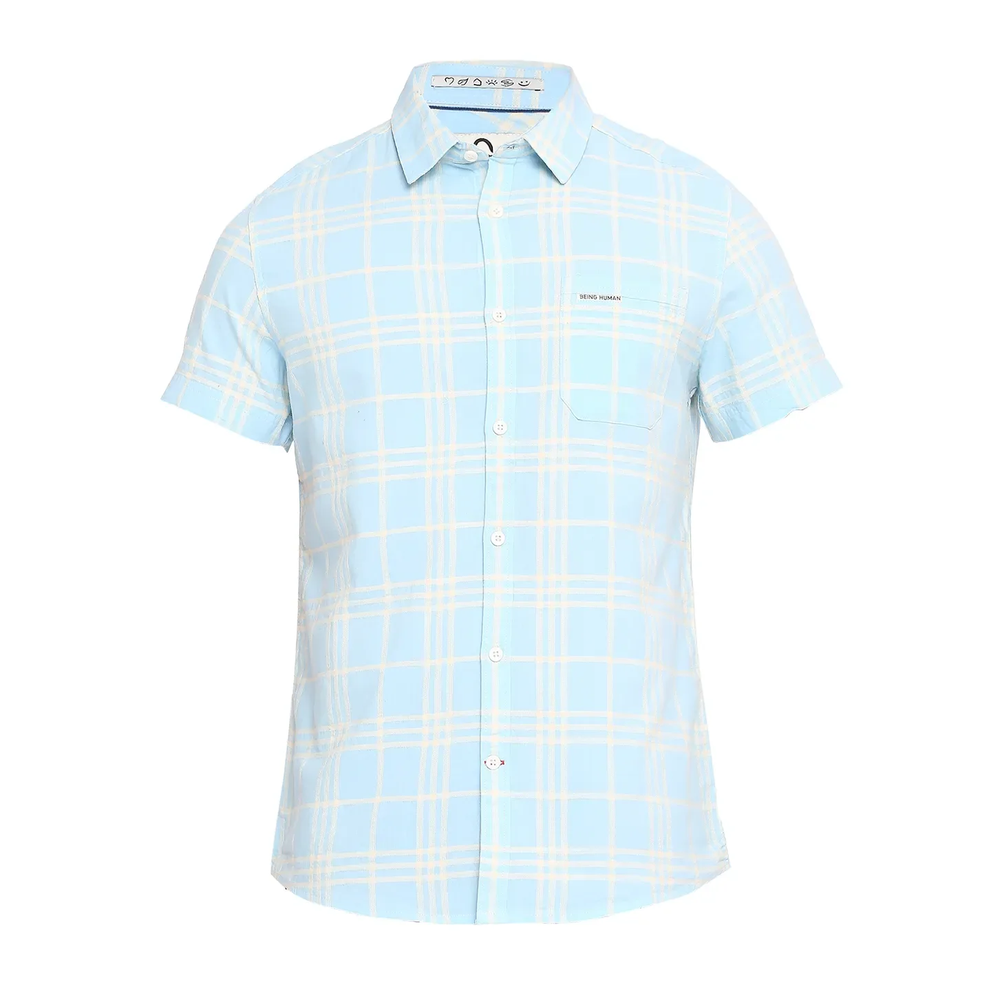 Blue Slim Straight Fit Regular Collar Short Sleeves Cotton Men's Shirt by Being Human Clothing - Image 7