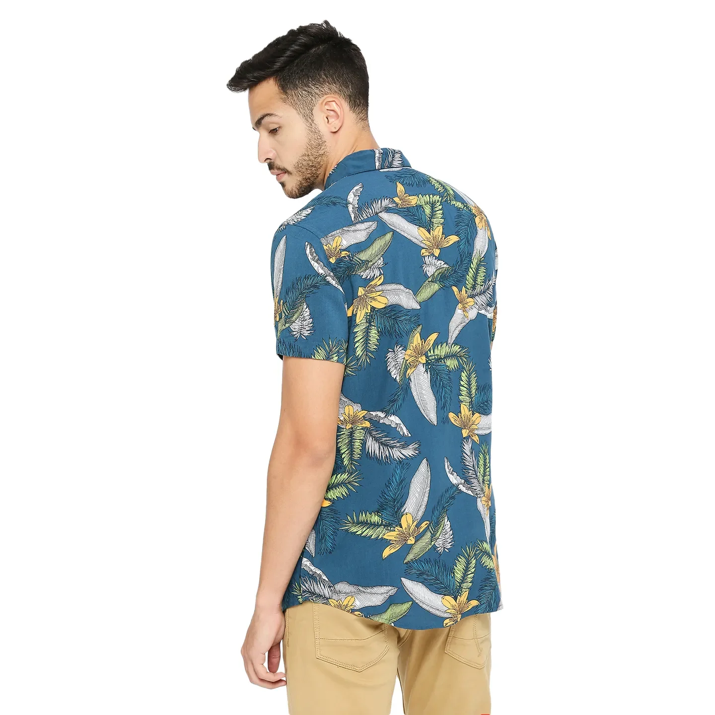 Blue Slim Straight Fit Regular Collar Short Sleeves Modal Men's Shirt by Being Human Clothing - Image 4