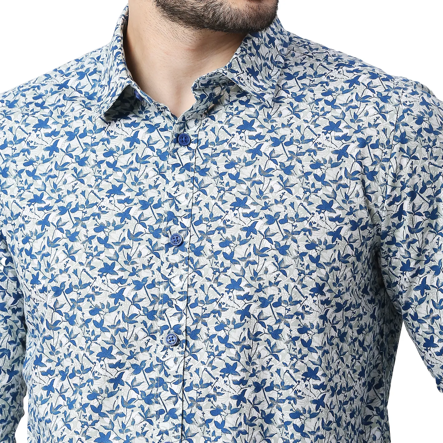 Blue Slim Straight Fit Regular Collar Long Sleeves Cotton Men's Shirt by Being Human Clothing - Image 4