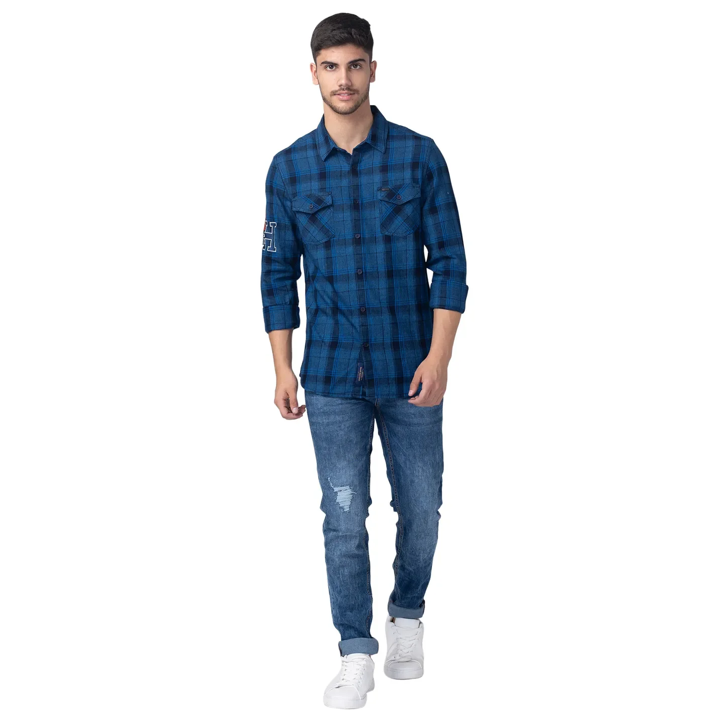 Blue Slim Fit Regular Collar Men's Shirt by Being Human Clothing - Image 5