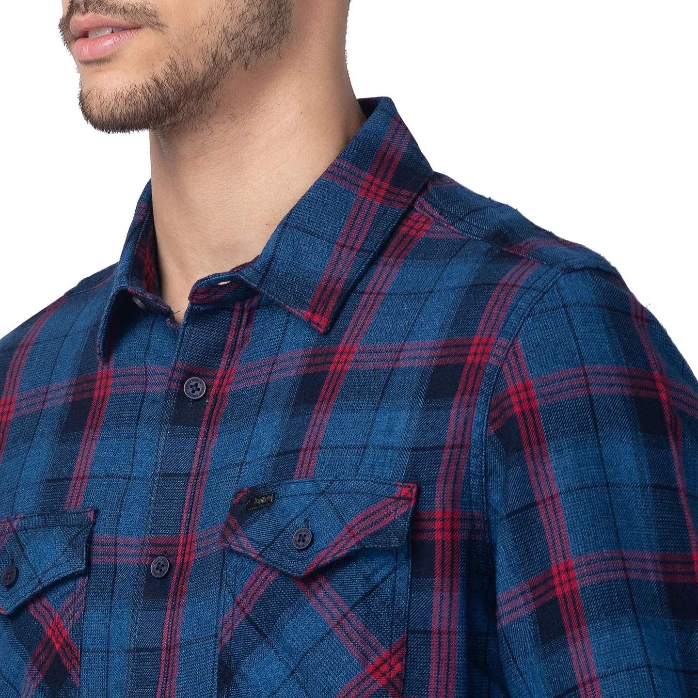 Blue Slim Straight Fit Regular Collar Long Sleeves Cotton Men's Shirt by Being Human Clothing - Image 4