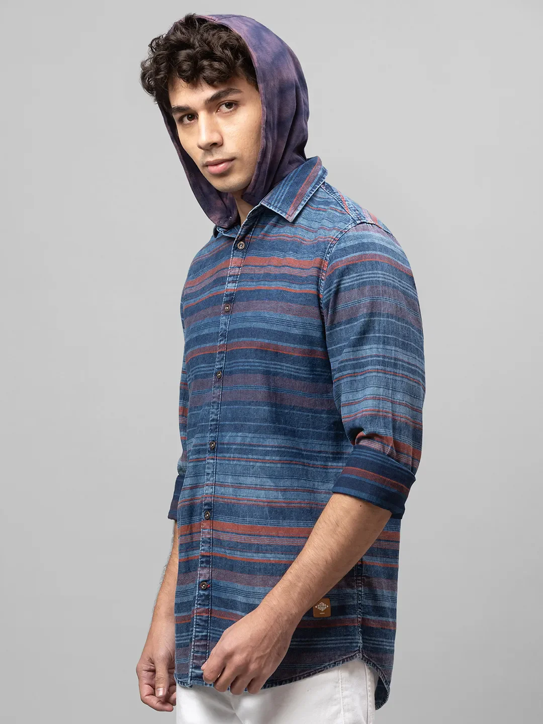 Blue Slim Straight Fit Regular Collar Long Sleeves Cotton Men's Shirt by Being Human Clothing - Image 2