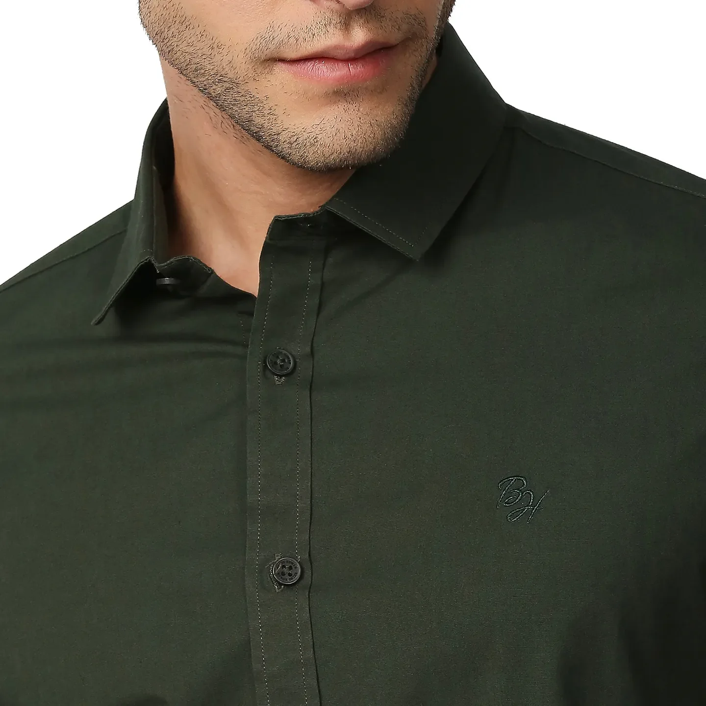 Green Super Slim Fit Regular Collar Long Sleeves Men's Shirt by Being Human Clothing - Image 5