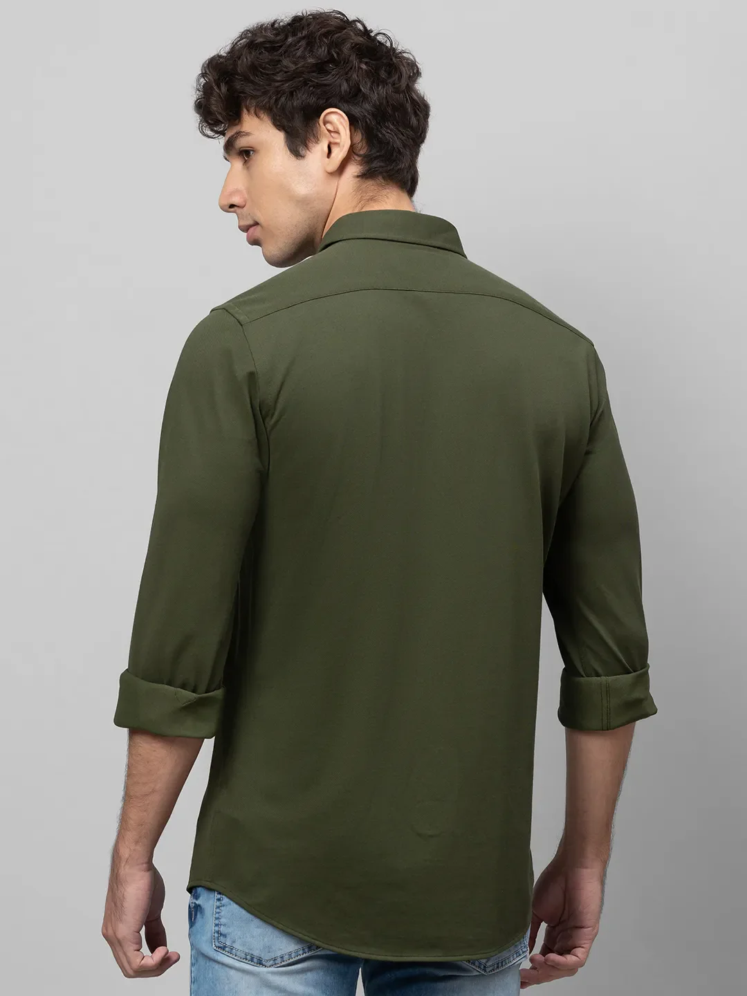 Green Skinny Straight Fit Regular Collar Long Sleeves Cotton Men's Shirt by Being Human Clothing - Image 3