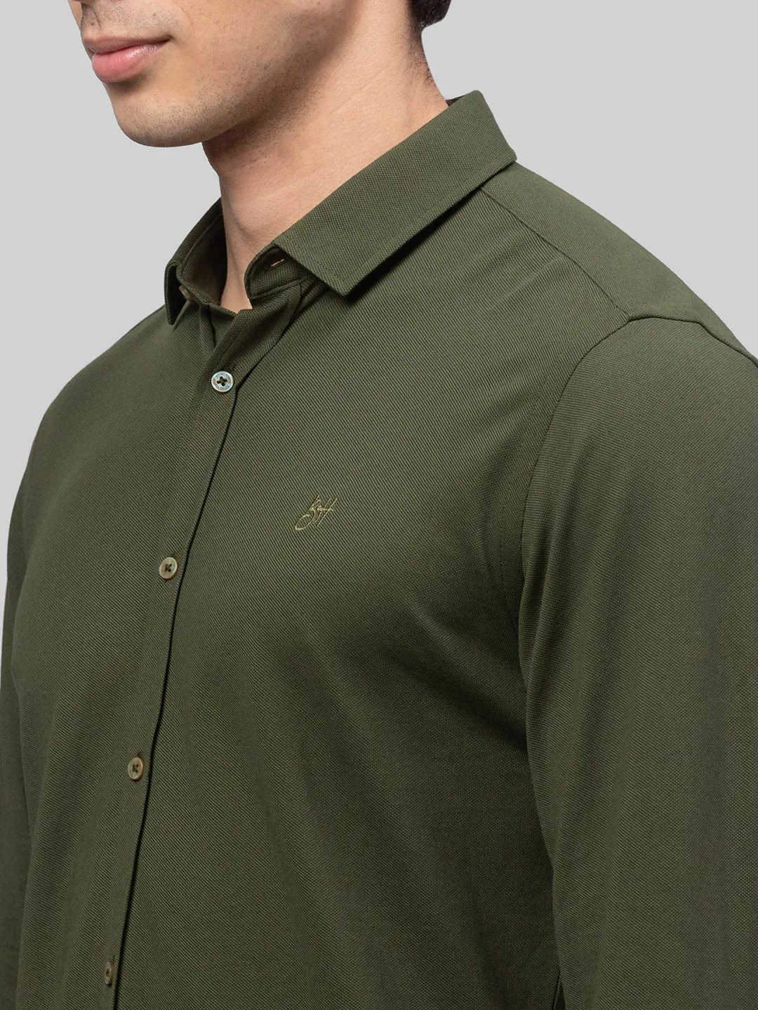 Green Skinny Straight Fit Regular Collar Long Sleeves Cotton Men's Shirt by Being Human Clothing - Image 4