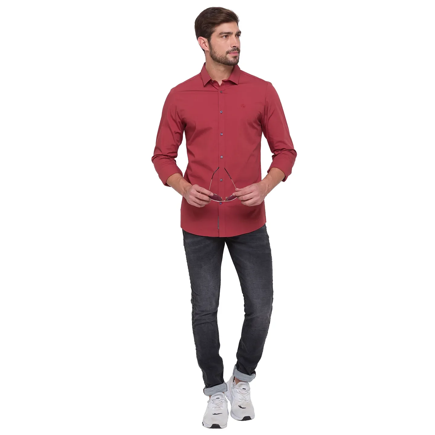 Orange Slim Straight Fit Regular Collar Long Sleeves Cotton Men's Shirt by Being Human Clothing
