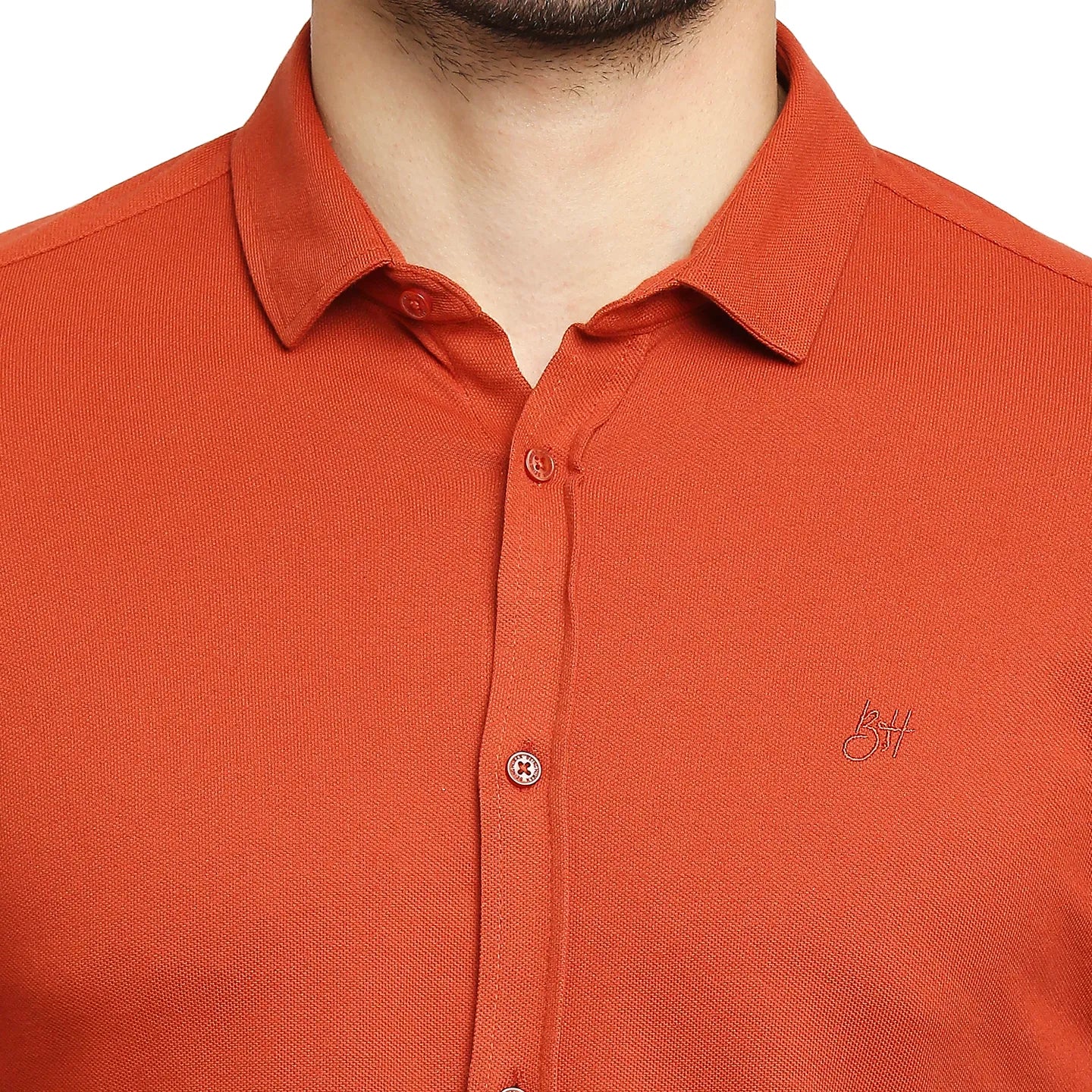 Orange Skinny Straight Fit Regular Collar Long Sleeves Cotton Men's Shirt by Being Human Clothing - Image 4