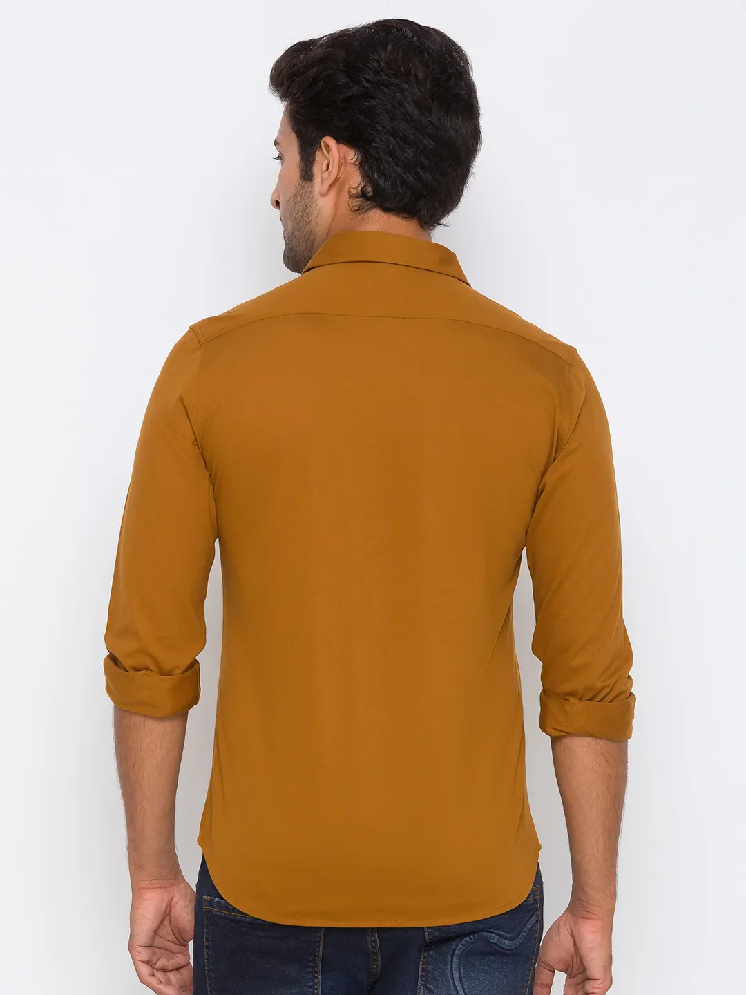 Brown Slim Straight Fit Regular Collar Long Sleeves Cotton Men's Shirt by Being Human Clothing - Image 2