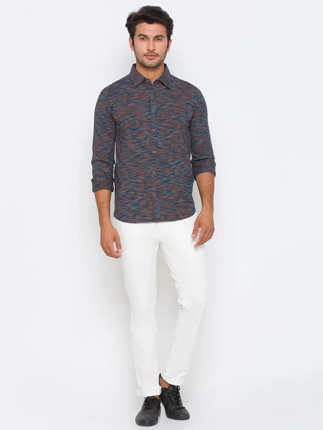 Brown Super Slim Fit Regular Collar Men's Shirt by Being Human Clothing - Image 5