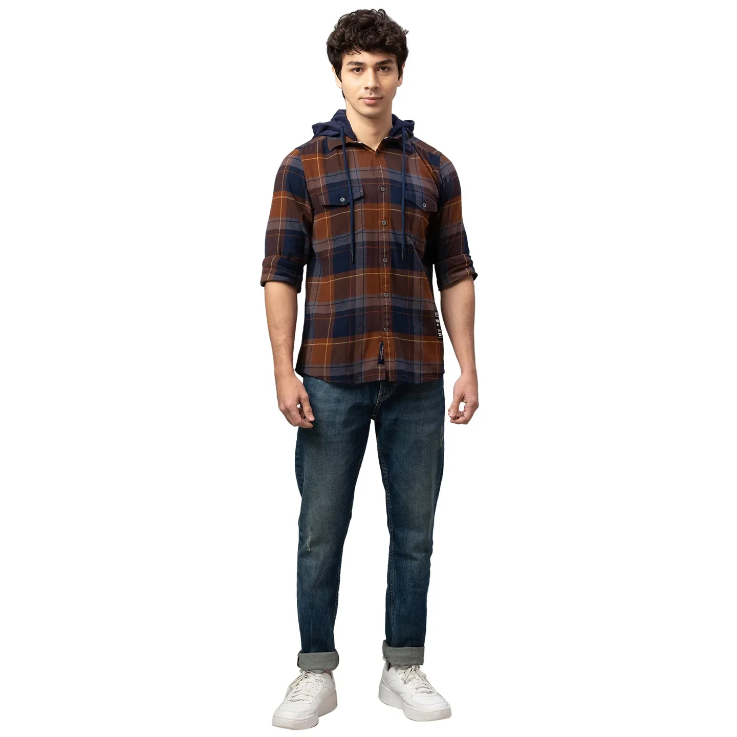 Brown Slim Straight Fit Regular Collar Long Sleeves Cotton Men's Shirt by Being Human Clothing - Image 2