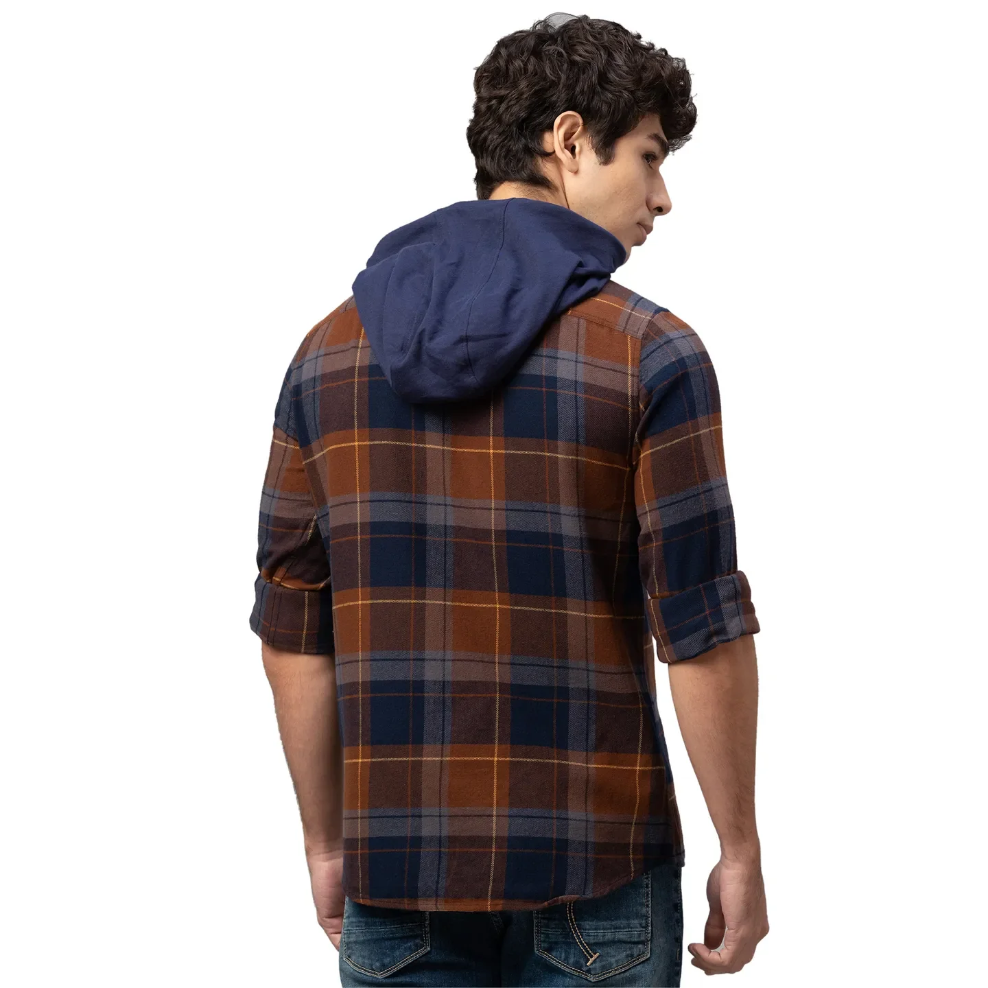 Brown Slim Straight Fit Regular Collar Long Sleeves Cotton Men's Shirt by Being Human Clothing - Image 3