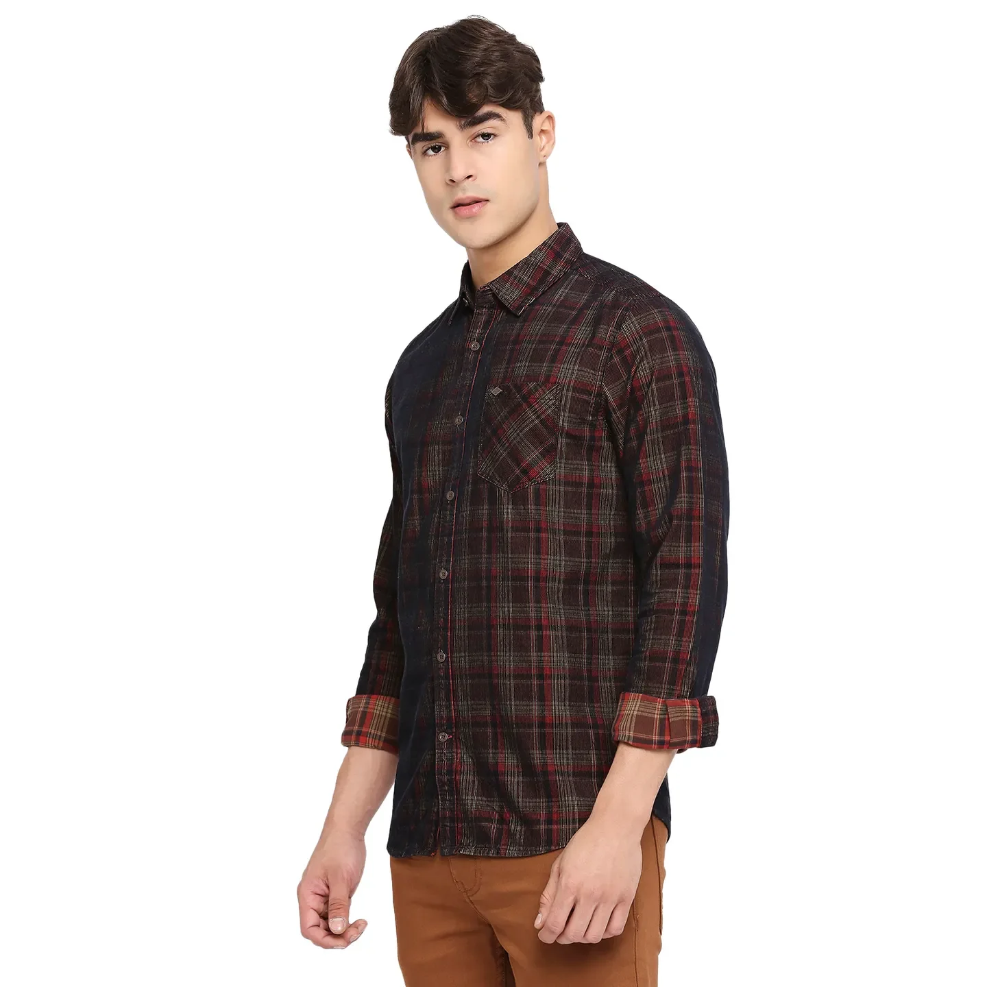Brown Slim Straight Fit Regular Collar Long Sleeves Cotton Men's Shirt by Being Human Clothing - Image 2
