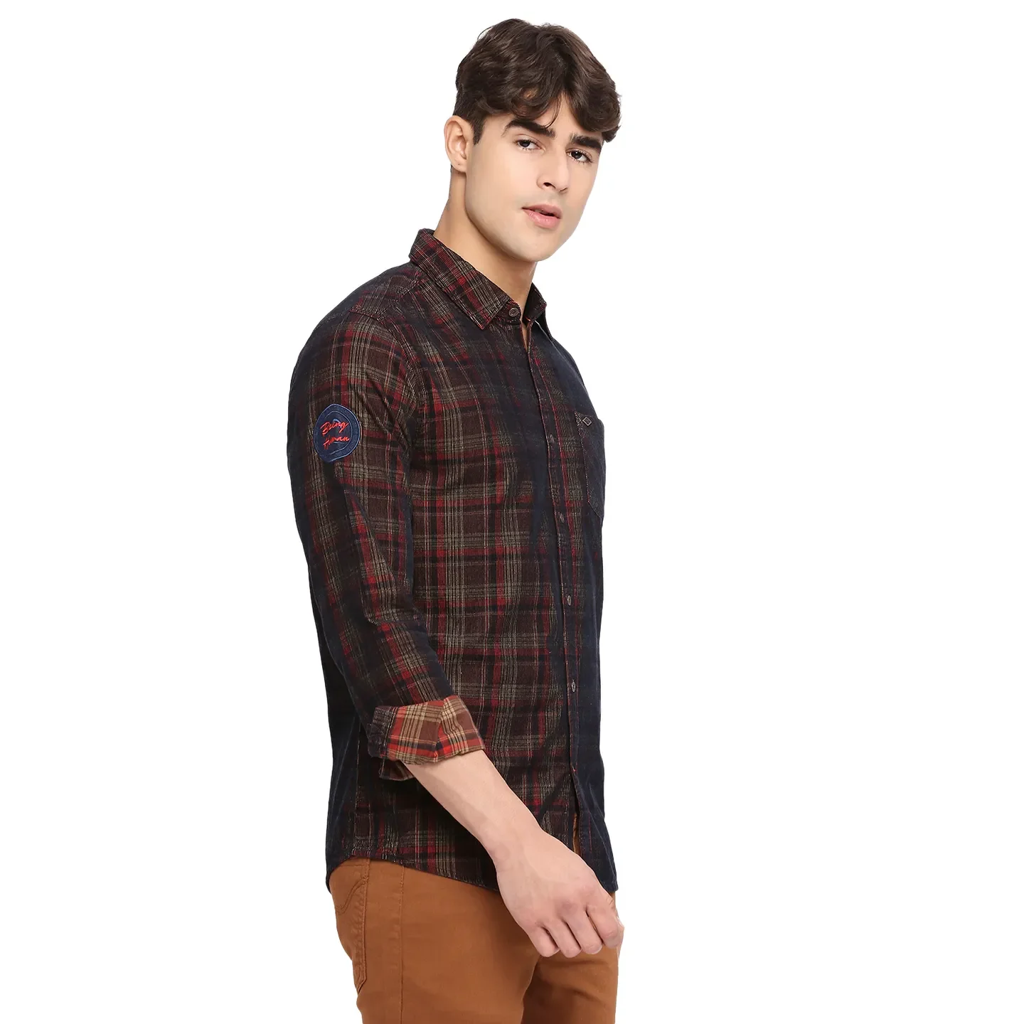 Brown Slim Straight Fit Regular Collar Long Sleeves Cotton Men's Shirt by Being Human Clothing - Image 3