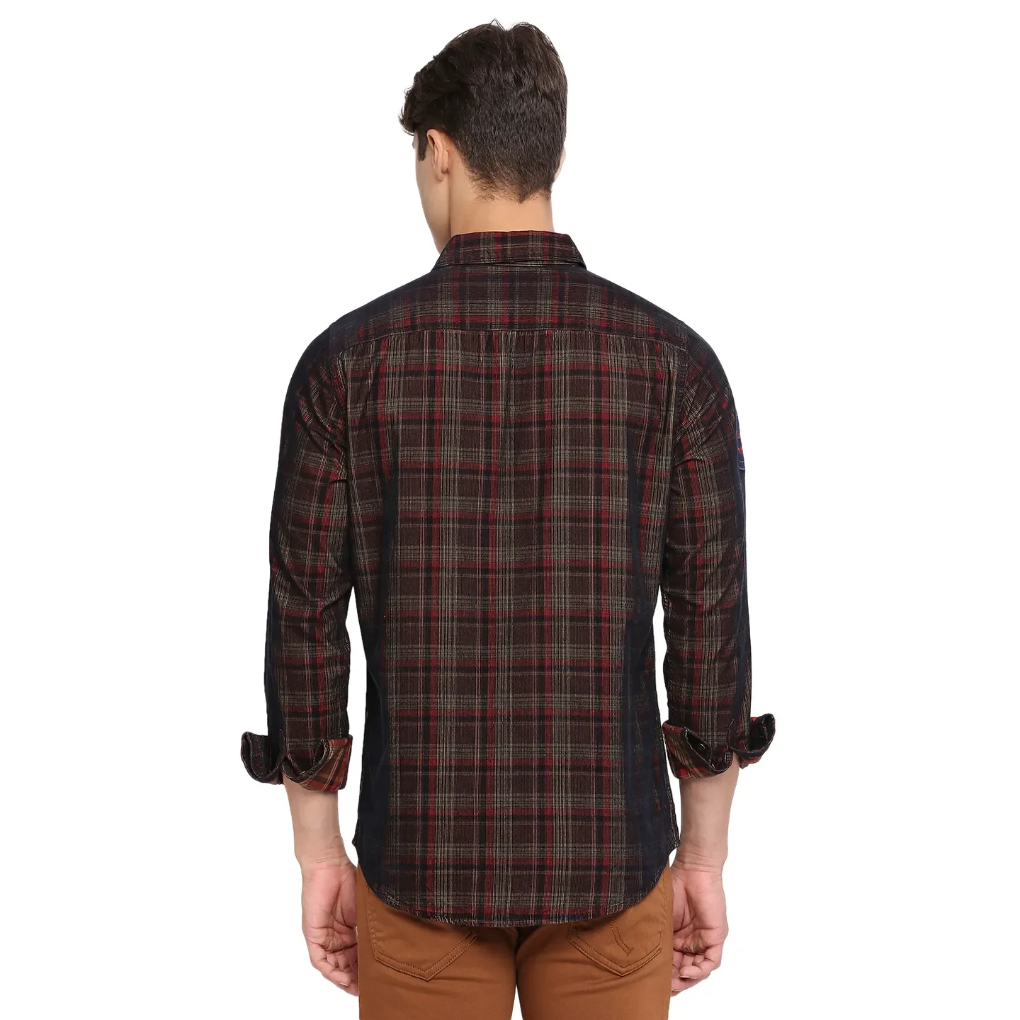 Brown Slim Straight Fit Regular Collar Long Sleeves Cotton Men's Shirt by Being Human Clothing - Image 4