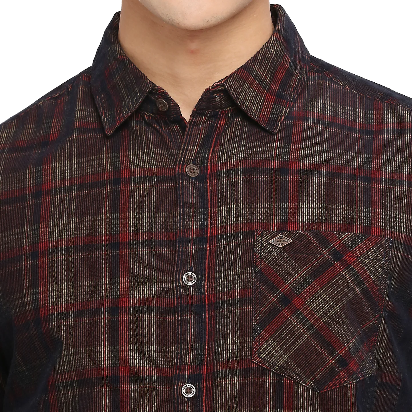 Brown Slim Straight Fit Regular Collar Long Sleeves Cotton Men's Shirt by Being Human Clothing - Image 5
