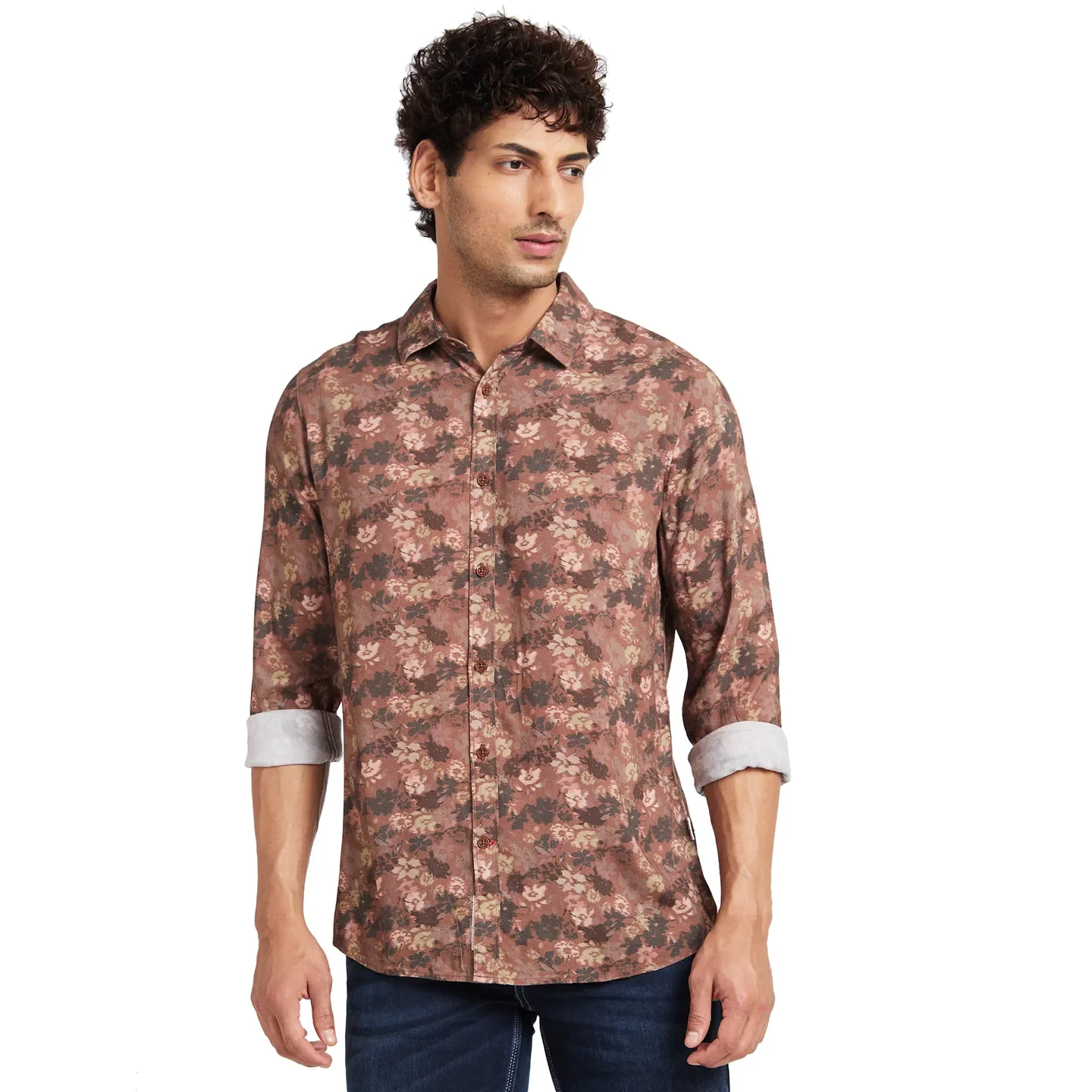 Brown Slim Fit Regular Collar Men's Shirt by Being Human Clothing