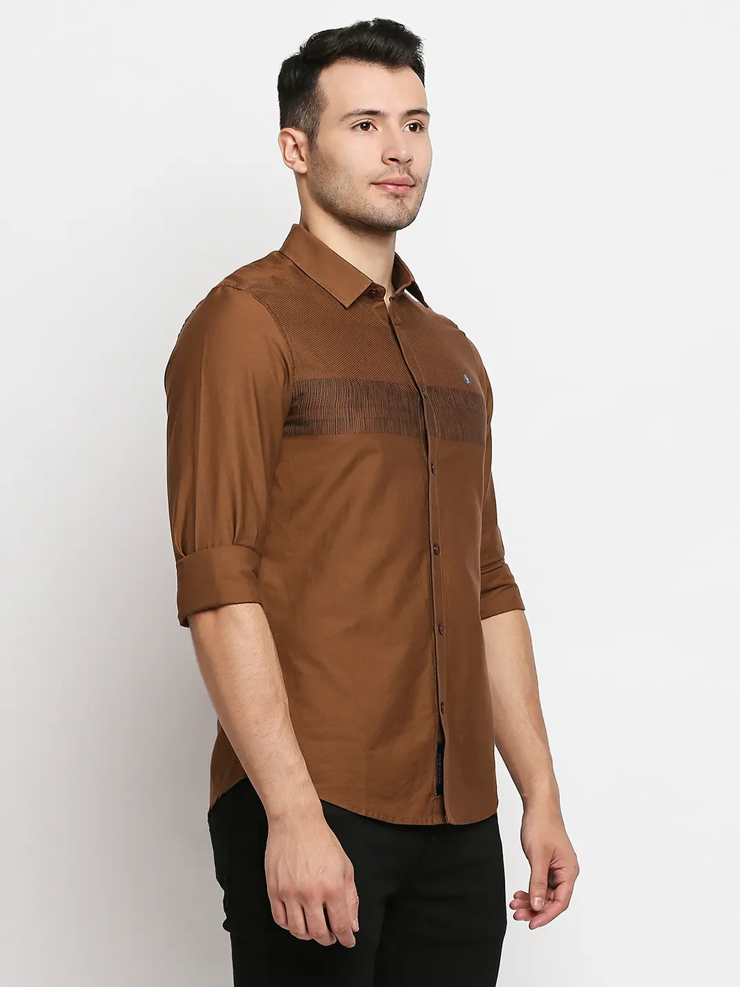 Brown Slim Straight Fit Regular Collar Long Sleeves Men's Shirt by Being Human Clothing - Image 3