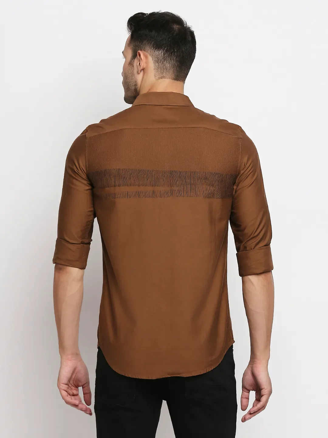 Brown Slim Straight Fit Regular Collar Long Sleeves Men's Shirt by Being Human Clothing - Image 4