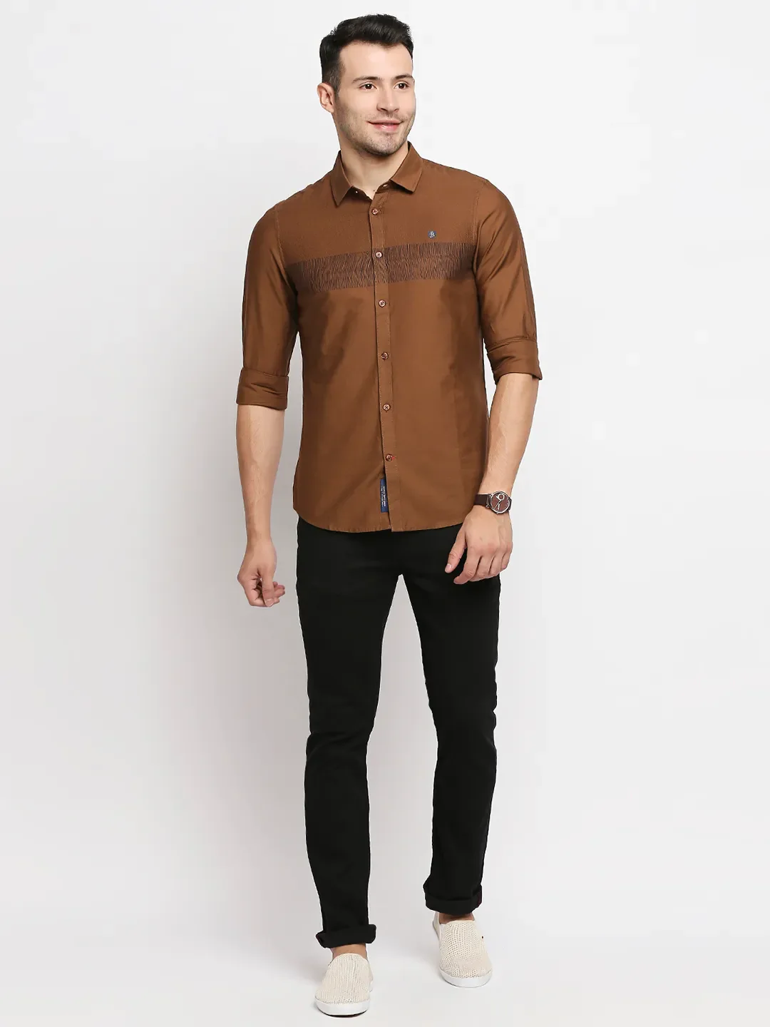 Brown Slim Straight Fit Regular Collar Long Sleeves Men's Shirt by Being Human Clothing - Image 6