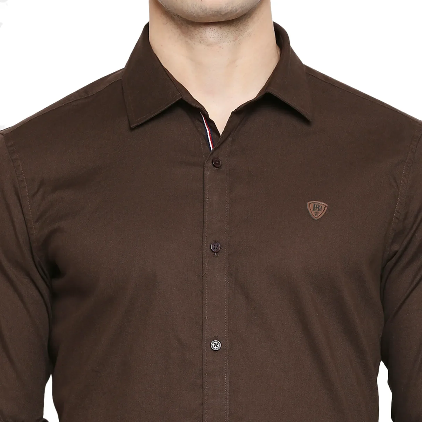 Brown Slim Straight Fit Regular Collar Long Sleeves Cotton Men's Shirt by Being Human Clothing - Image 5