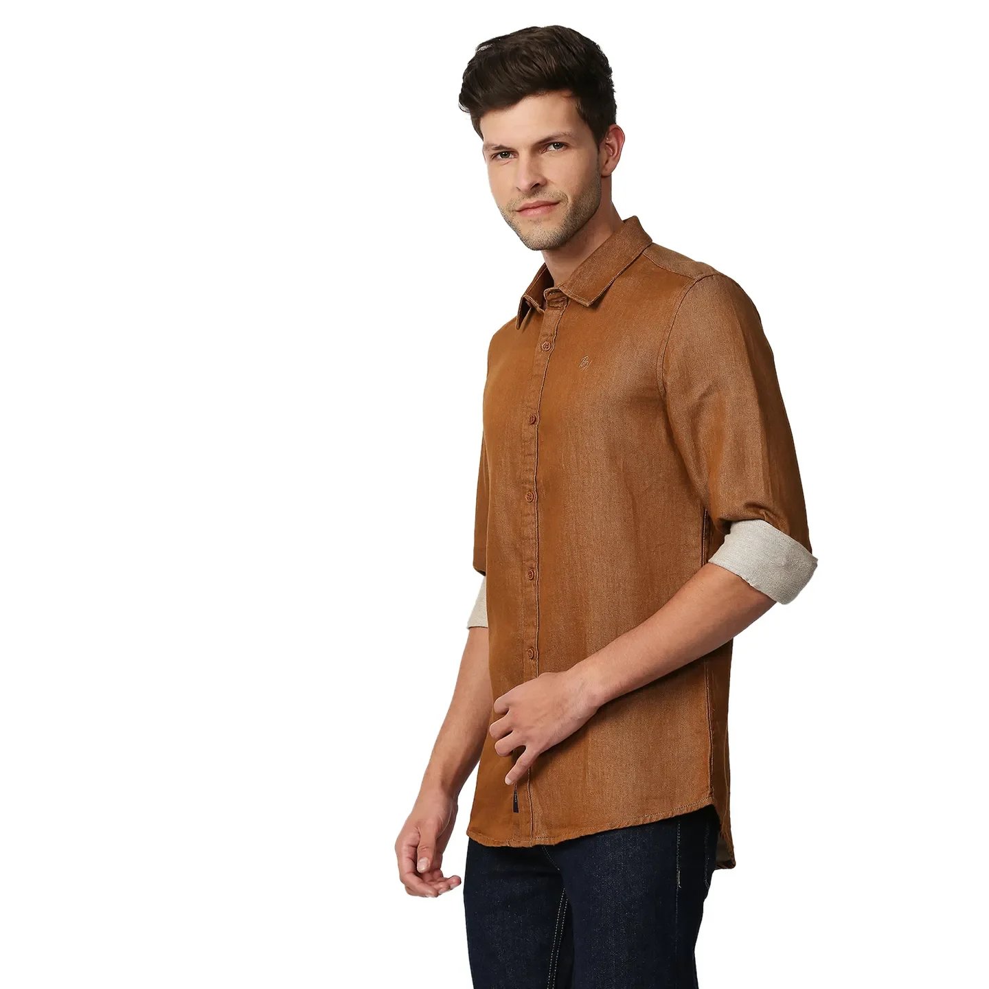 Brown Slim Straight Fit Regular Collar Long Sleeves Men's Shirt by Being Human Clothing - Image 2